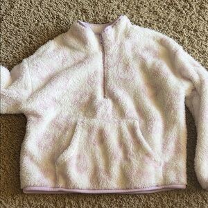 Derek Heart Cream & Light Pink Plush Quarter-Zip Hoodie